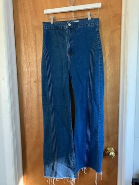 REVICE High Rise Wide Leg Jeans in Two-Tone Dark/Medium Blue
